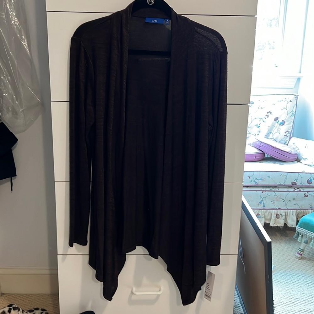 NWT, dark brown/burgundy & black marbled waterfall cardigan, medium, Apt. 9.
